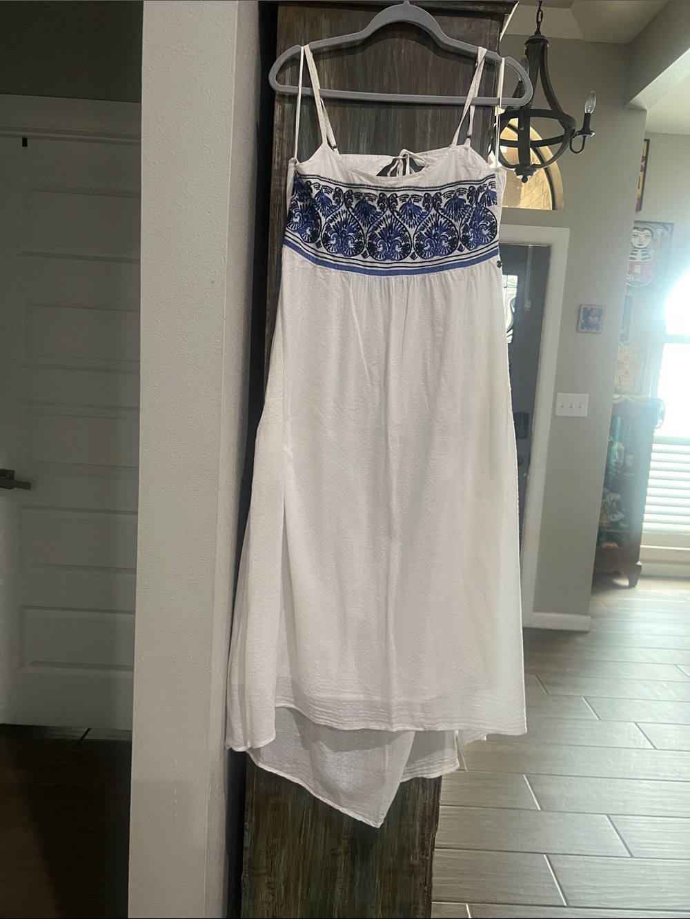 Roxy White Maxi Dress with Blue Embroidery